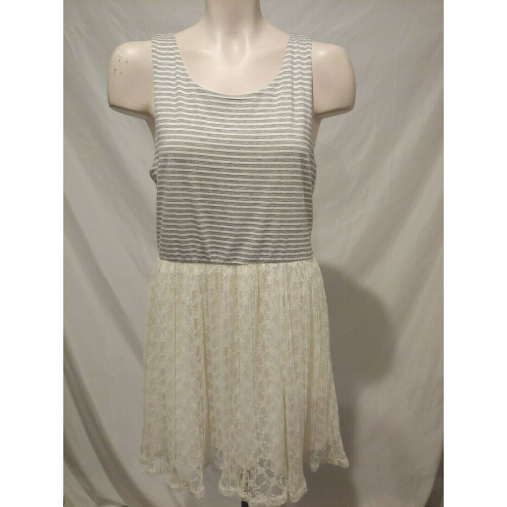 Altar'd State Boho Gray Striped Lace Dress Size Large